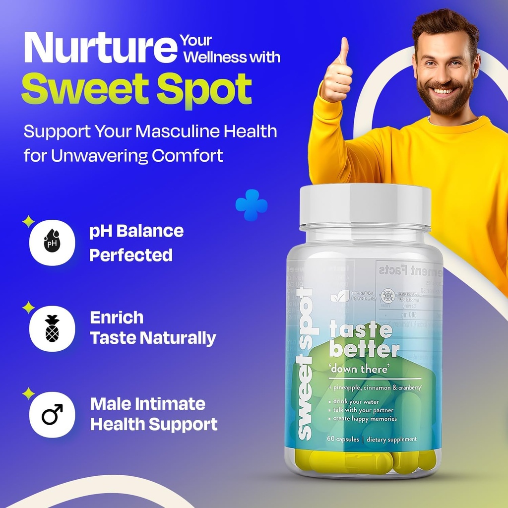 Pineapple Probiotics for Men – 500mg Sweet Spot Formula with Pineapple Extract, Cranberry & Cinnamon, Supports pH Balance & Freshens Taste, 60 Capsules, Made in The USA 3