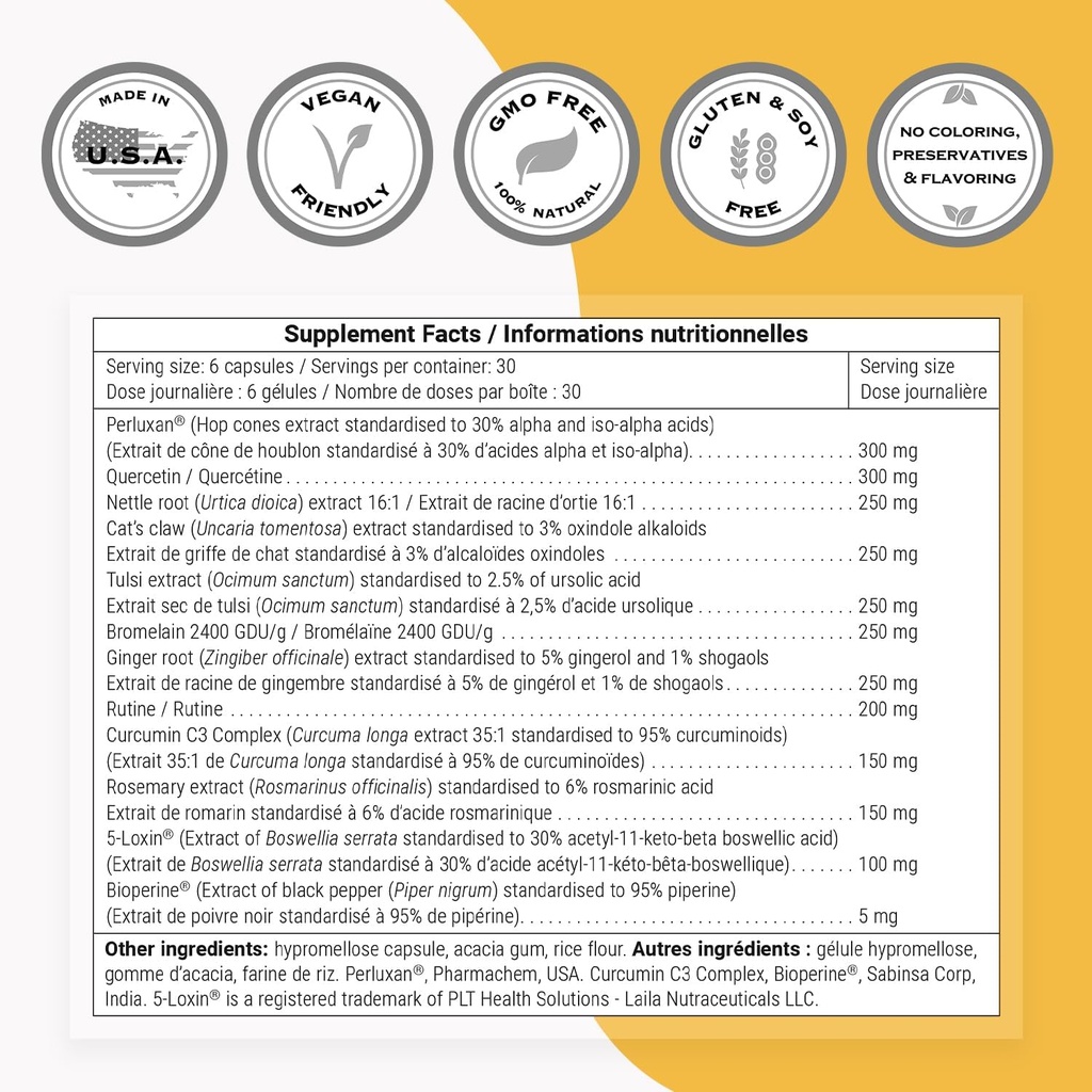 Supersmart - InflaRelief Formula - with Tumeric Curcumin, Bioperine, Quercetin & Bromelain | Non-GMO & Gluten Free - 180 Vegetarian Capsules 5
