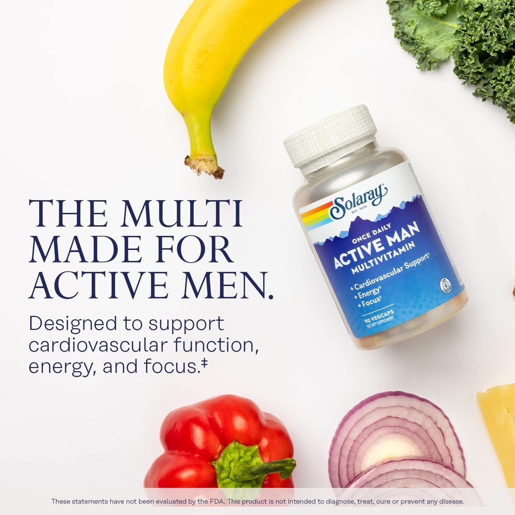 SOLARAY Once Daily Active Man Multivitamin - Cellular Energy and Immune Support Supplement w/Vitamin D, Vitamin C, B12, B6, Zinc, Lutein, Digestive Enzymes, Whole Foods, 60-Day Guarantee, 90 Servings 4