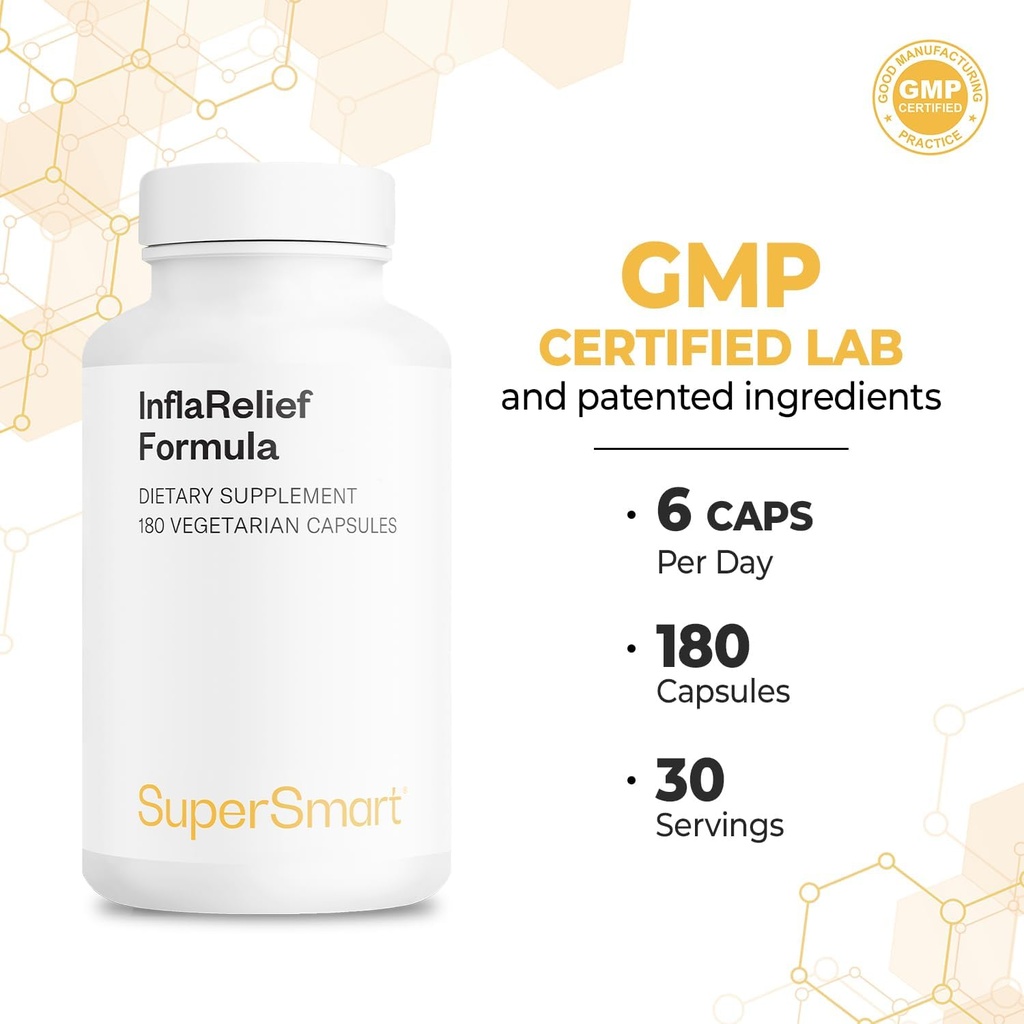 Supersmart - InflaRelief Formula - with Tumeric Curcumin, Bioperine, Quercetin & Bromelain | Non-GMO & Gluten Free - 180 Vegetarian Capsules 6