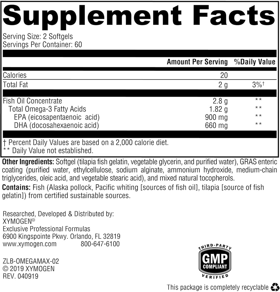 XYMOGEN OmegaPure 780 EC - Alaskan IFOS Five-Star Certified Omega 3 Fish Oil - EPA DHA Fish Oil Supplement- Support Cardiovascular and Brain Health (120 Enteric-Coated Softgels) 3