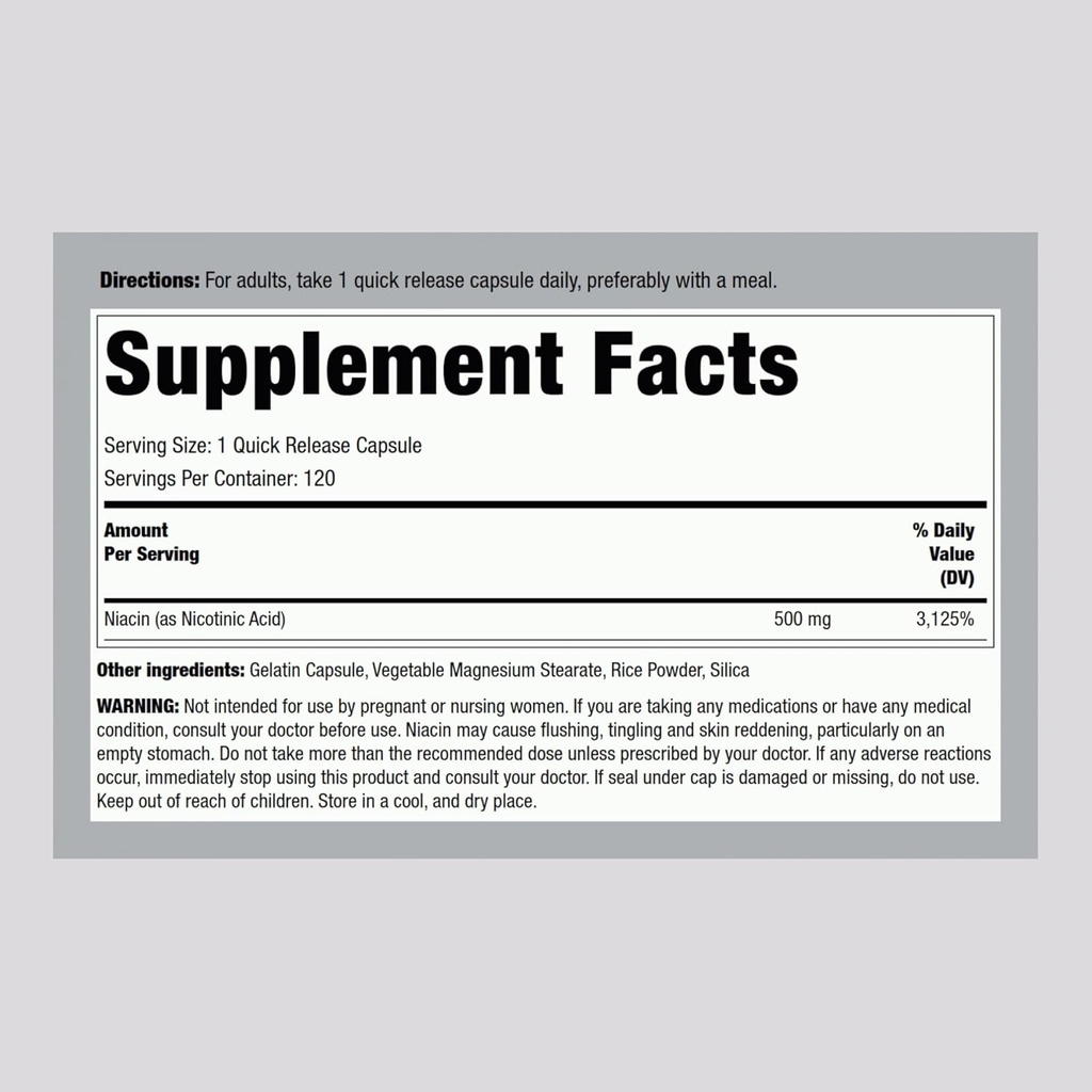 Piping Rock Niacin 500mg Flush | 120 Capsules | Non-GMO and Gluten Free Supplement 3