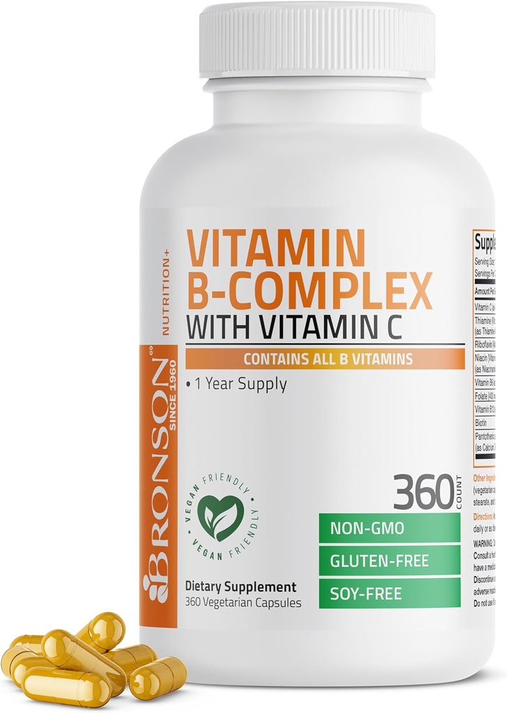 Bronson Vitamin B Complex with Vitamin C - Immune Health, Energy Support & Nervous System Support - Non-GMO, 360 Vegetarian Capsules 2