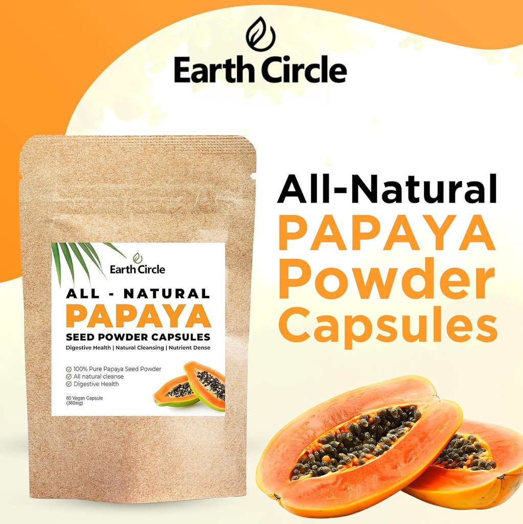 Papaya Seed Powder Capsules – Powerful Papain Supplement with Vitamins A, C, & E & Enzymes for Digestion & Gut Health – 360mg/Serving – 60 Vegan Capsules per Pack (Pack of 2, 60-120 Day Supply) 4