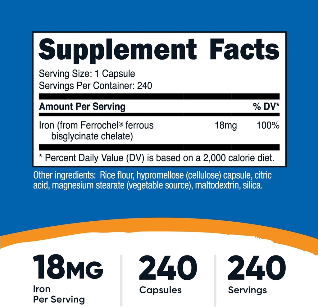 Nutricost Chelated Iron (from Ferrochel) 18mg, 240 Capsules - Gluten Free, Non GMO Iron Chelate Supplement 3