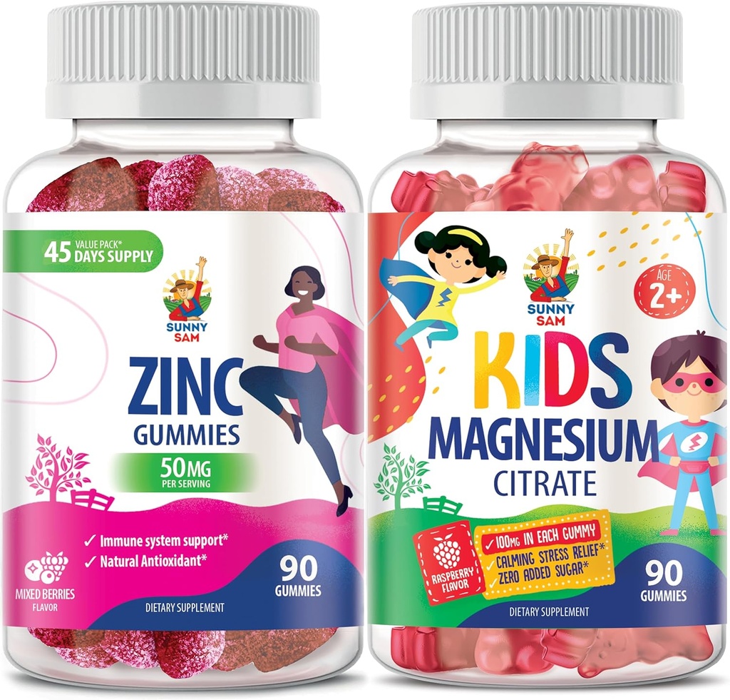 SUNNY SAM Zinc Gummies for Adults & Magnesium Gummies for Kids & Adults - 100mg - Calm Magnesium Chews 2