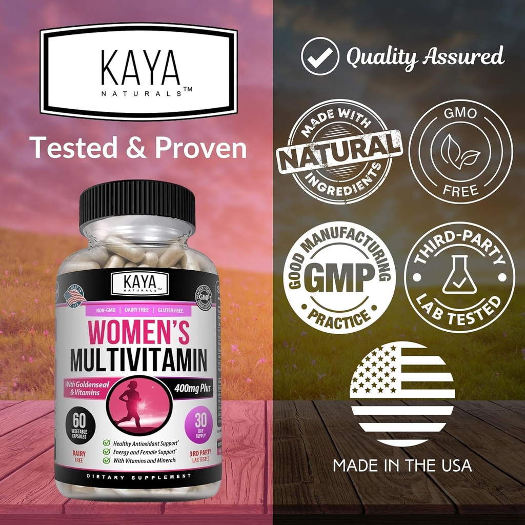 Kaya Naturals Women's Multivitamin, Overall Healthy Antioxidant, and Immune Support, Vitamins A, D, C, E, Biotin, Folic Acid, & Multi-Mineral, Energy & Metabolism Vitamin Supplement 60 Count 5