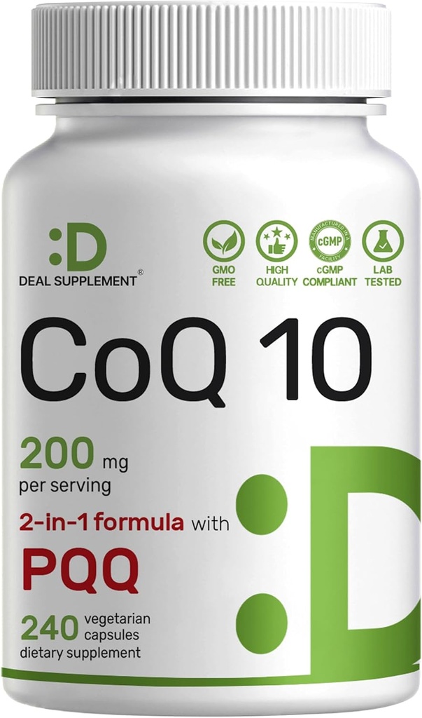 DEAL SUPPLEMENT CoQ10 200mg with PQQ 200mcg, 240 Veggie Capsules | Bioavailable Coenzyme Q10 Complex | Supports Heart, Energy & Brain Health | Antioxidant Support | Non-GMO 2