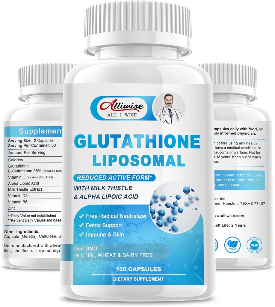 Liposomal Glutathione 1000mg, Glutathione Supplement with Milk Thistle 200mg, Alpha Lipoic Acid 300mg & Vitamin C 500mg, Immune Health Support, Liver Support, Skin Support 2