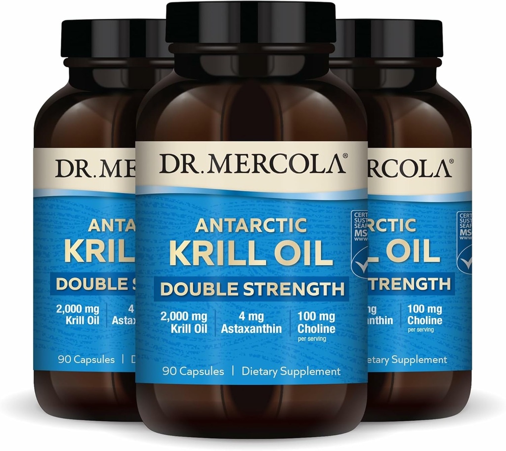 Dr. Mercola Antarctic Krill Oil Double Strength - 2,000 mg - Omega-3 Supplement with EPA & DHA - Supports Brain, Heart, Joint & Immune Health - GMO-Free & Gluten-Free - 270 Capsules (90 Servings) 2