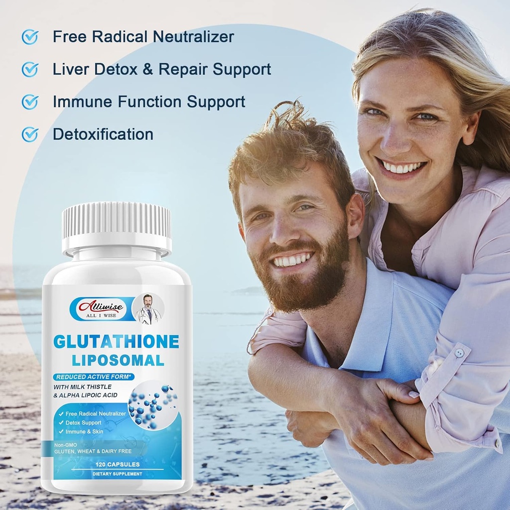 Liposomal Glutathione 1000mg, Glutathione Supplement with Milk Thistle 200mg, Alpha Lipoic Acid 300mg & Vitamin C 500mg, Immune Health Support, Liver Support, Skin Support 6