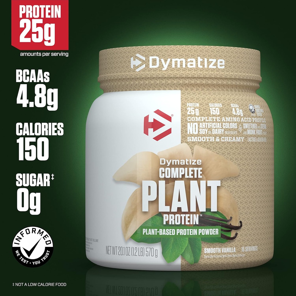 Dymatize Vegan Plant Protein, Smooth Vanilla, 25g Protein, 4.8g BCAAs, Complete Amino Acid Profile, 15 Servings 3