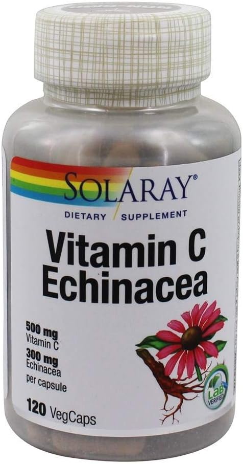 SOLARAY Vitamin C & Echinacea Root | Healthy Immune System Support w/ 500 mg VIT C & 300 mg Echinacea Per Capsule | Non-GMO & Vegan | 120 VegCaps 5