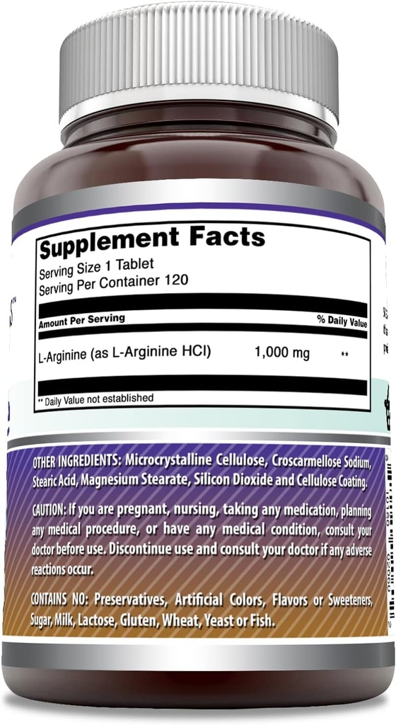 Amazing Formulas L-Arginine Supplement | 1000 Mg Per Serving | Tablets | Amino Acid Supplement for Women & Men | Non-GMO | Gluten Free | Made in USA (1 Pack | 120 Count) 4