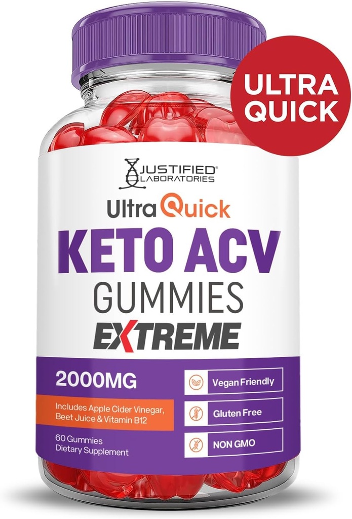 Justified Laboratories (2 Pack Ultra Quick Keto ACV Gummies Extreme 2000MG Ultraquick Keto Gummies Apple Cider Vinegar Formulated with Pomegranate Beet Juice Powder B12 Vegan Non GMO 120 Gummys 5