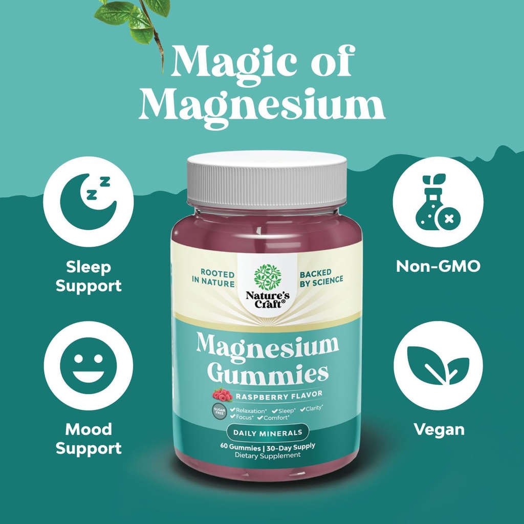 Sugar Free Magnesium Gummies for Adults - Vegan Chewable Magnesium Citrate Gummies with 180mg Elemental - Relaxing Gummy Non GMO Halal and Gluten Free Berry Flavor (2 Months) 5
