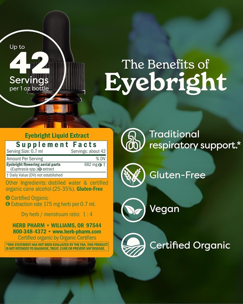 Herb Pharm Certified Organic Eyebright Liquid Extract for Respiratory System Support - 1 Ounce, clear 3
