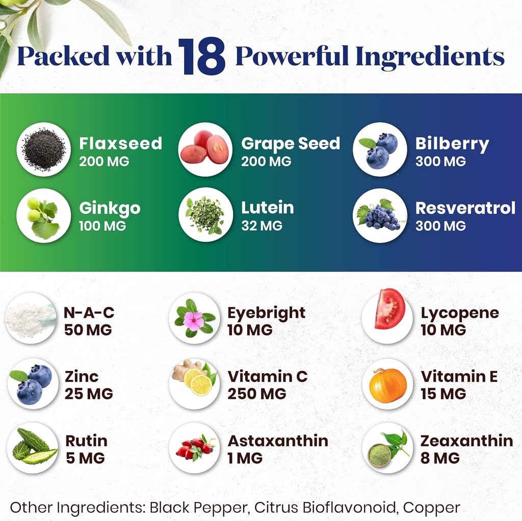 Superfood MD Eye Health Vitamins with Bilberry Lutein & Zeaxanthin Lycopene Resveratrol Grape Seed Extract Astaxanthin- AREDS 2 - Eye Vitamin - 60 Capsules 5