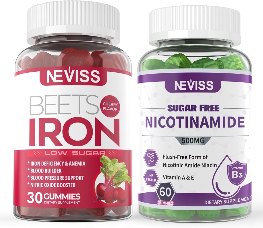 NEVISS Vegan Iron Supplement, Gentl Iron + Sugar Free Nicotinamide 500mg Gummies 2