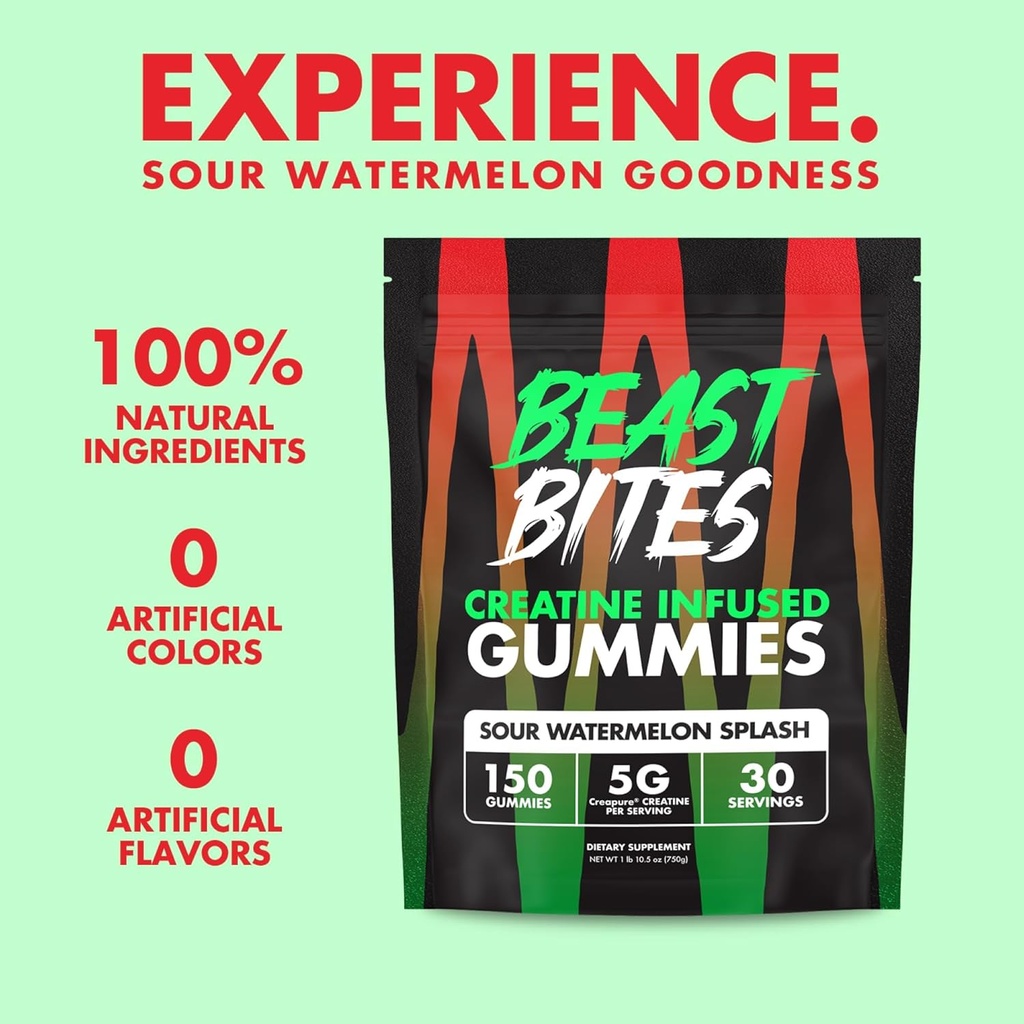 BEAST BITES - Creatine Infused Gummies - 5g Creapure Creatine Monohydrate Per Serving - NSF Certified for Sport - 30 Servings 4
