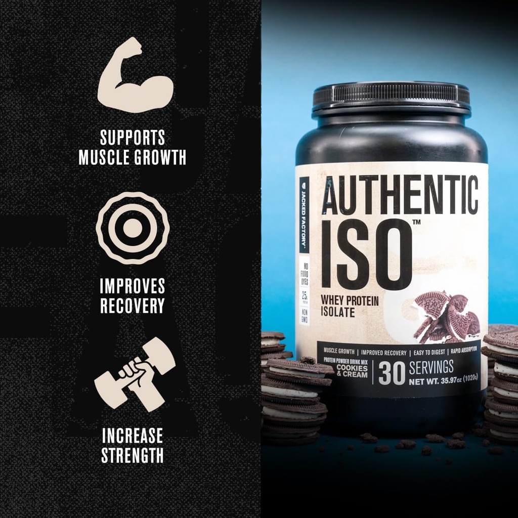 Jacked Factory Authentic ISO Grass Fed Whey Protein Isolate Powder - Low Carb, Non-GMO Muscle Building Protein w/No Fillers, Post Workout Recovery, Cookies & Cream 4