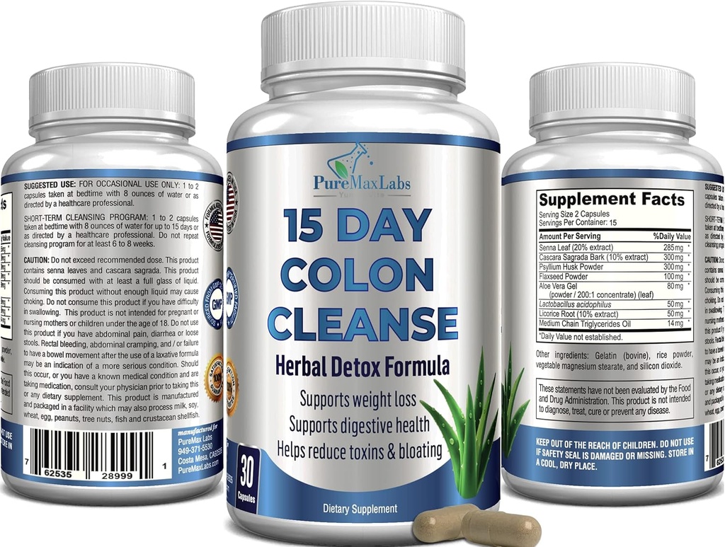 15 Day Colon Cleanse and Detox, Herbal Detox Formula, Supports Weight Loss, Constipation Relief - Boosts Energy. Flush Toxins, Natural Safe Colon Cleanser for Men and Women - 30 Capsules 5