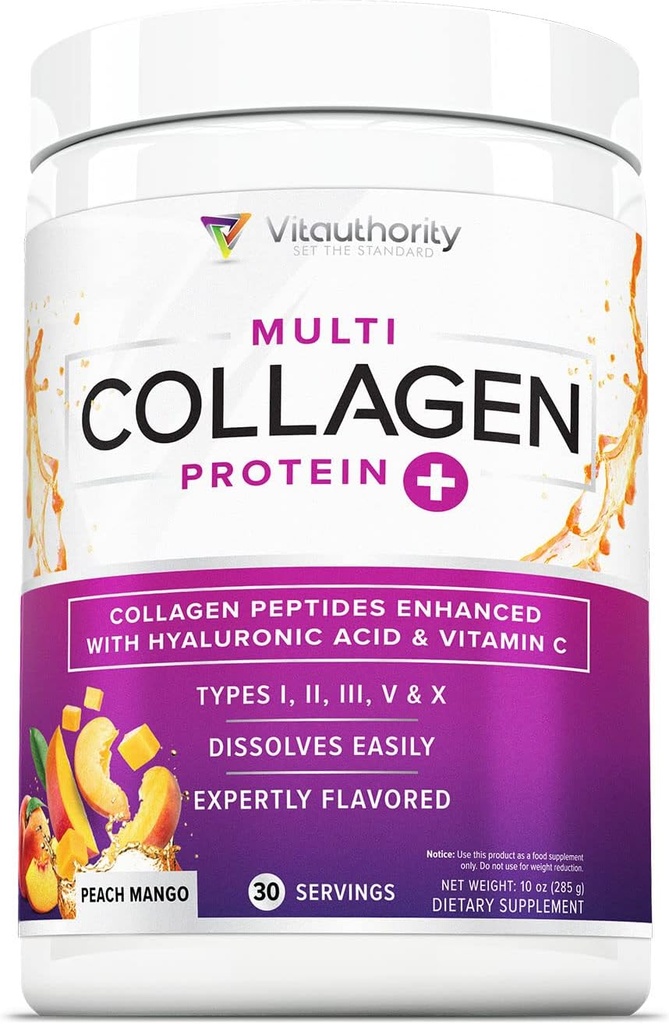Multi Collagen Peptides Powder for Women - Hydrolyzed Flavored Collagen Powder for Women with Types I II III V & X Vitamin C & Hyaluronic Acid for Hair Skin and Nails (Peach Mango) - 30 Servings 2
