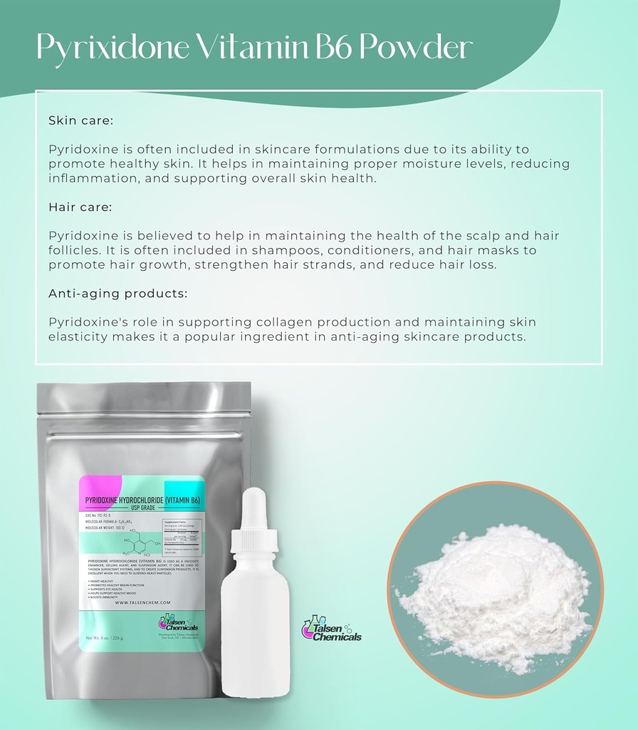 Vitamin B6 Powder (4 Oz / 113 Gram) Pyridoxine HCL Powder for Proper Function of Sugars, Fats, and Proteins in The Body Supports Metabolism and Nervous System Function 3