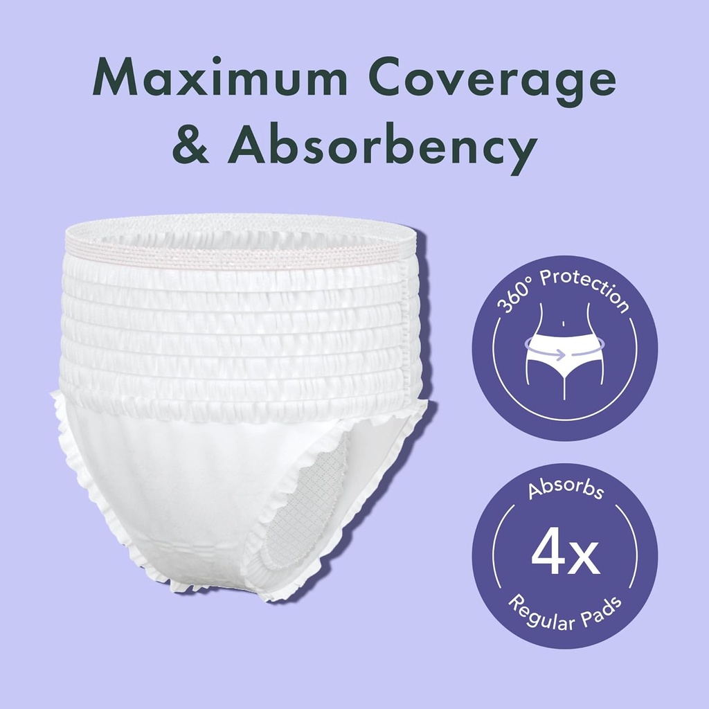 Rael Disposable Underwear for Women, Organic Cotton Cover - Incontinence Pads, Postpartum Essentials, Disposable Underwear, Unscented, Maximum Coverage (Size S-M, 12 Count) 3