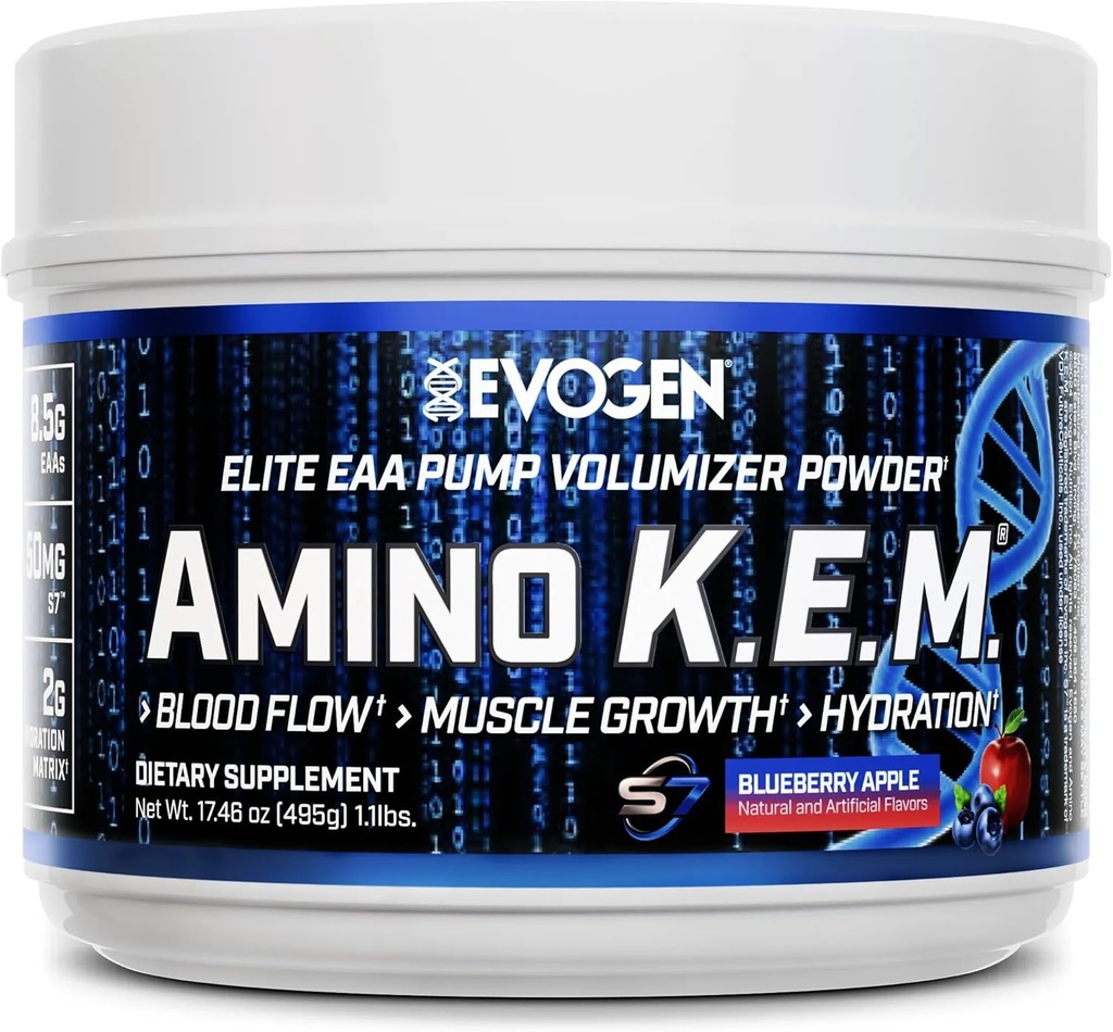 Evogen Amino K.E.M. - EAA & BCAA Powder Pump Volumizer | BCAAs Amino Acids Supplement for Blood Flow, Muscle Growth, & Hydration | Blueberry Apple | 30 Servings 2