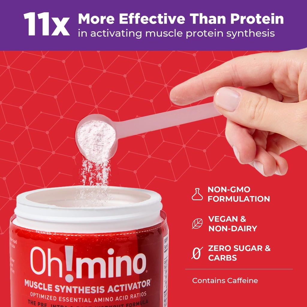 Oh!mino Essential Amino Acids Supplement. Berry Blast, Caffeinated Powder. All 9 EAAs, BCAAs and The Perfect Amino for Workouts, Amino Energy, and to Build Muscle, and Recover Faster. 4