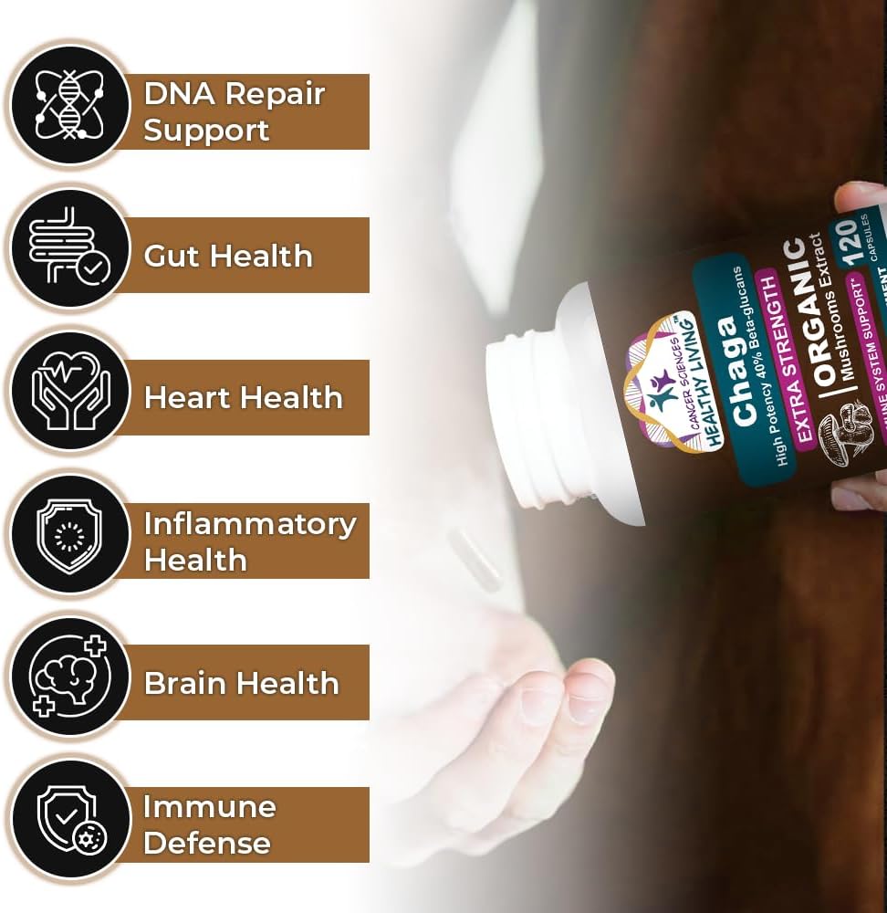 Cancer Sciences Chaga Wellness Mushrooms Supplement, USDA Certified Organic Mushroom Extract, Extra Strength 1,500 mg, High Potency 40% Beta-Glucans, Immune Support, Gut Health, Antioxidant, 120 Caps 5