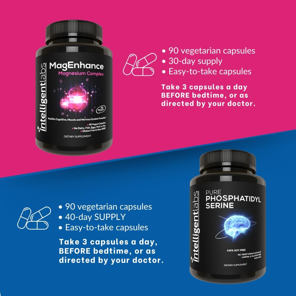 Intelligent Labs 2-in-1 Bundle of MagEnhance Triple Magnesium Complex (Magnesium L-Threonate, Glycinate, and Taurate) + Pure Phosphatidylserine 100mg, GMO and Soy-Free, 30-Day Supply Each 5