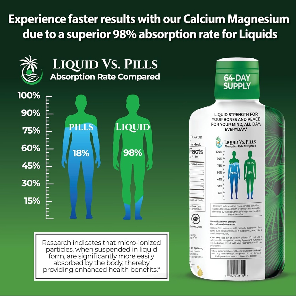 Tropical Oasis Liquid Calcium Magnesium | Promotes Strong Bones & Healthy Teeth | 98% Max Absorption | 32 Fl Oz, 64 Serv 6