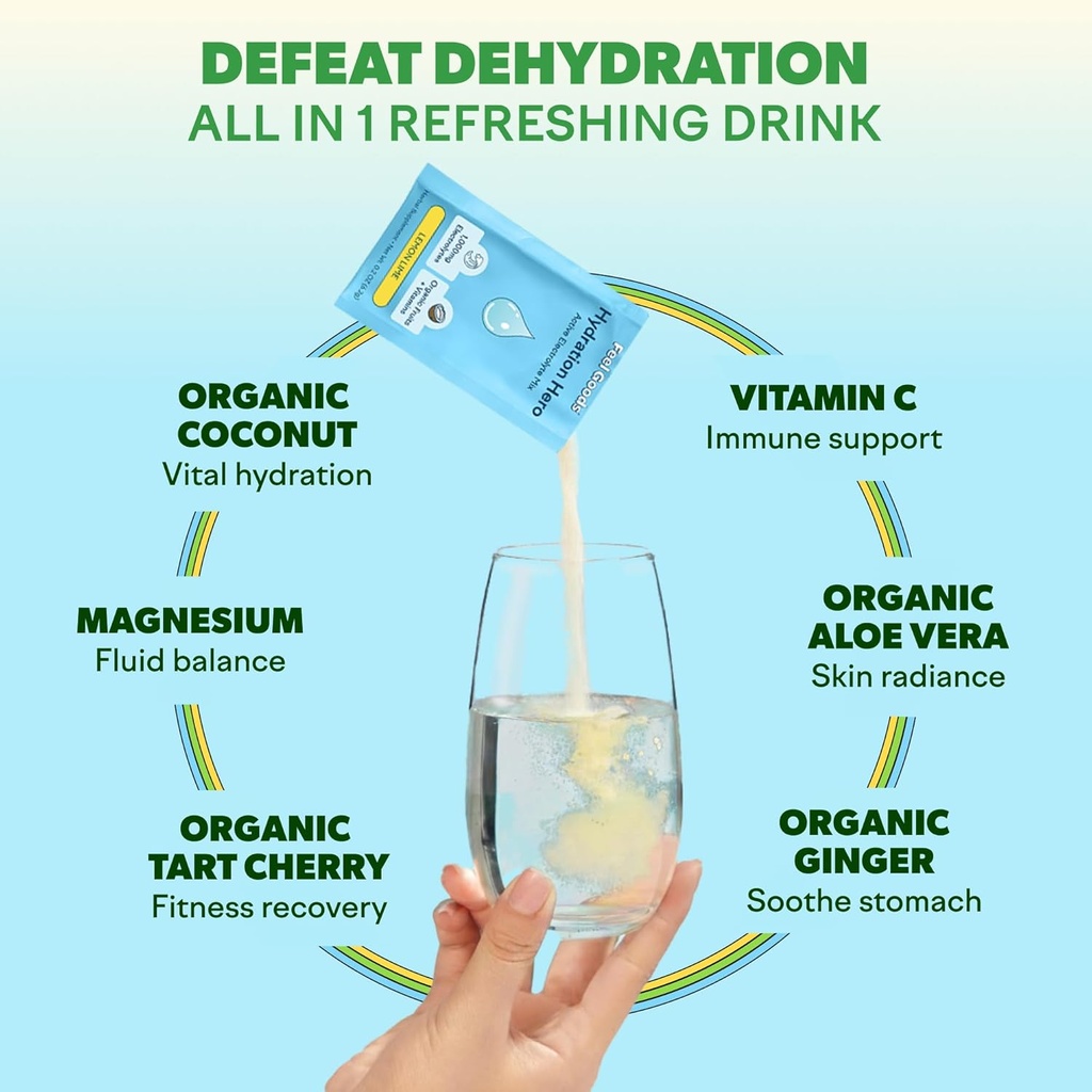 Feel Goods Hydration Hero, 1,000mg Electrolytes Powder, Sugar Free, Magnesium, Organic Aloe Vera, L Theanine, Vitamin C & B12, Keto, Vegan, Electrolyte Packets, Blue Raspberry, 15 Count 5