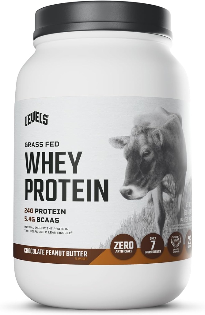 Levels Grass Fed Whey Protein Powder, No Artificials, 24G of Protein, Chocolate Peanut Butter, 2LB 2