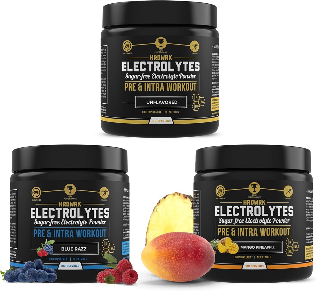 MMA Nutrition HRDWRK - 100 Servings Keto Electrolytes Powder Hydration Sugar Free - Electrolyte Powder to Boost Endurance & Reduce Fatigue with Electrolytes Supplement Set of 3 2