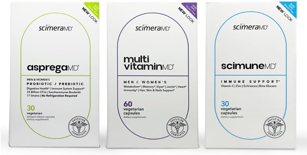 ScimeraMD® AspregaMD 30CT Probiotic + Prebiotic, ScimeraMD® ScimuneMD 30CT Immune Support and ScimeraMD® MultivitaminMD Multiminerals for Digestive Health, Immune System Support and Wellness Support 2