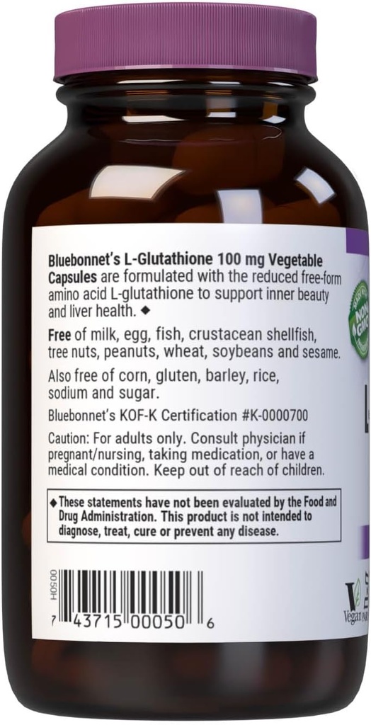 Bluebonnet L-Glutathione 100 mg Vitamin Capsules, 60 Count, White 4