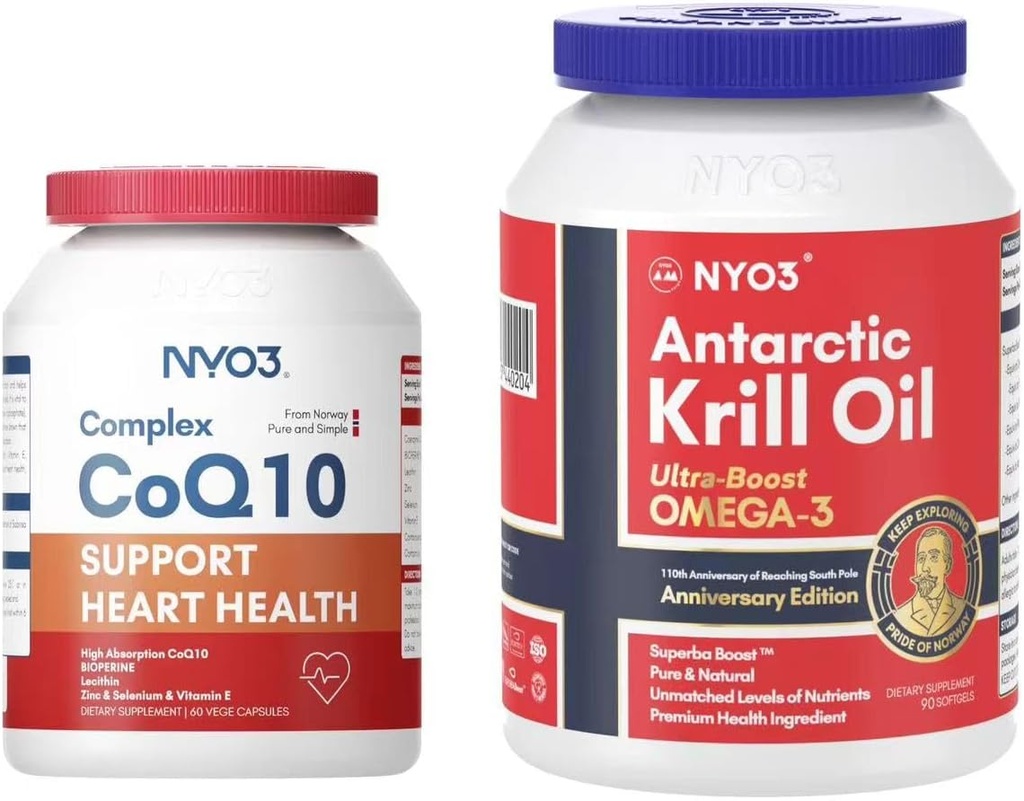 NYO3 Coq10 120mg Support Heart and Krill Oil 1000mg Softgels Bundle 2