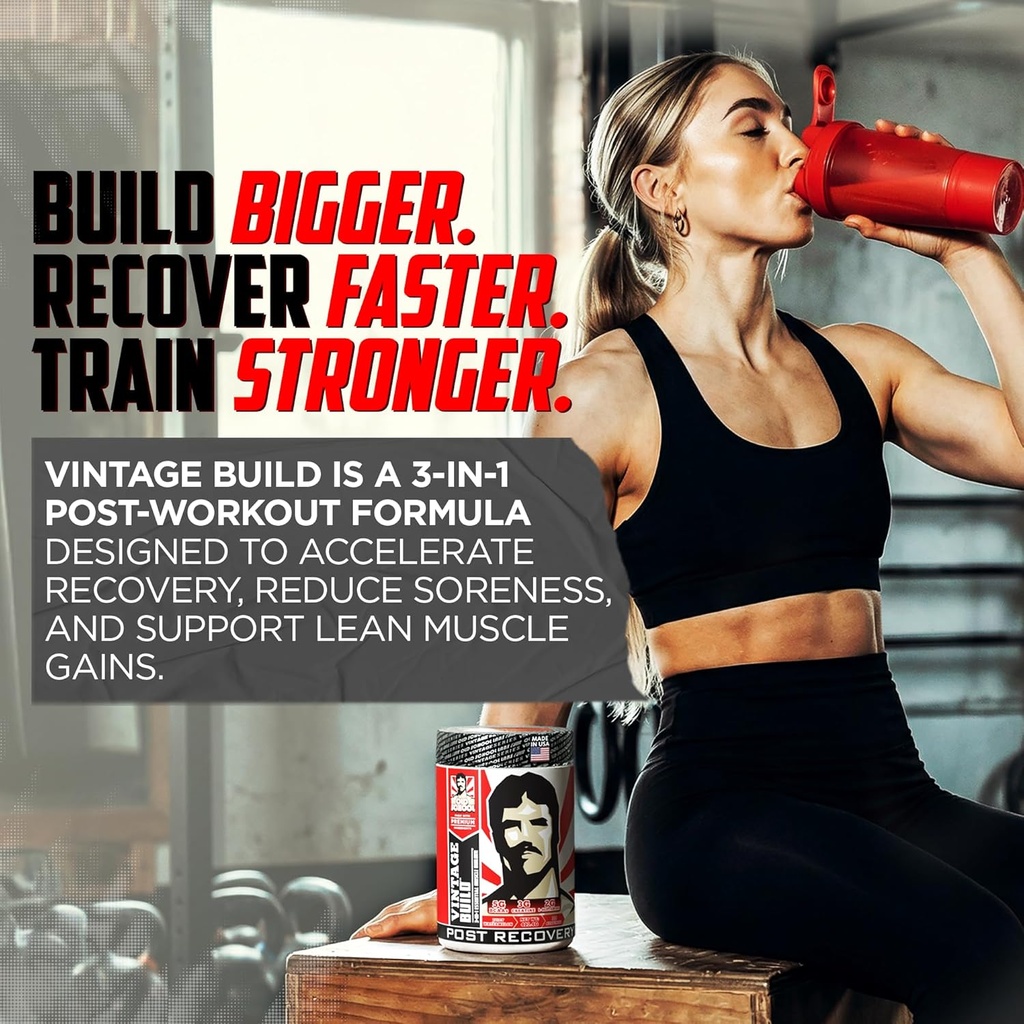 Vintage Build – Post Workout Recovery & Muscle Building Powder Drink for Muscular Strength & Growth - Reduces Soreness – Creatine Monohydrate, BCAAs, L-Glutamine – Juicy Watermelon Flavor – 388g 4