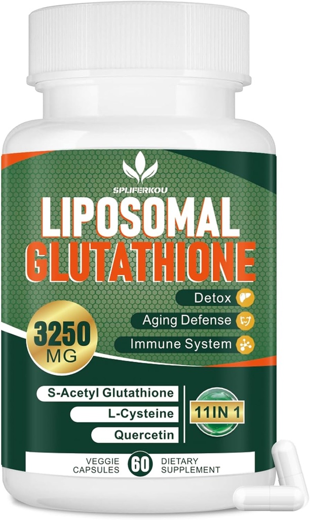 3250 MG Liposomal Glutathione Supplement,Reduced L-Glutathione with Resveratrol,Quercetin, Antioxidant Supplement for Immune System,Gluten Free & Non-GMO, 60 Capsules 2