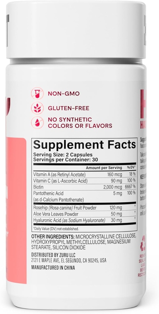 Habit Hair, Skin & Nails Supplement 2 Pack (120 Capsules) - New Look, Supports Skin Hydration, Hair & Nail Strength, Biotin 2000mcg, Vitamin A & C, Hyaluronic Acid, Rosehip, Vegan, Non-GMO 6