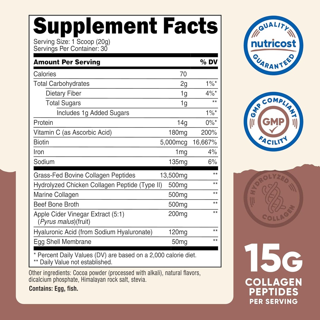 Nutricost Multi Collagen + Beauty & Protein Powder (Milk Chocolate Flavor) 30 Servings - with Biotin and Collagen Peptides, Non-GMO, Gluten-Free 3