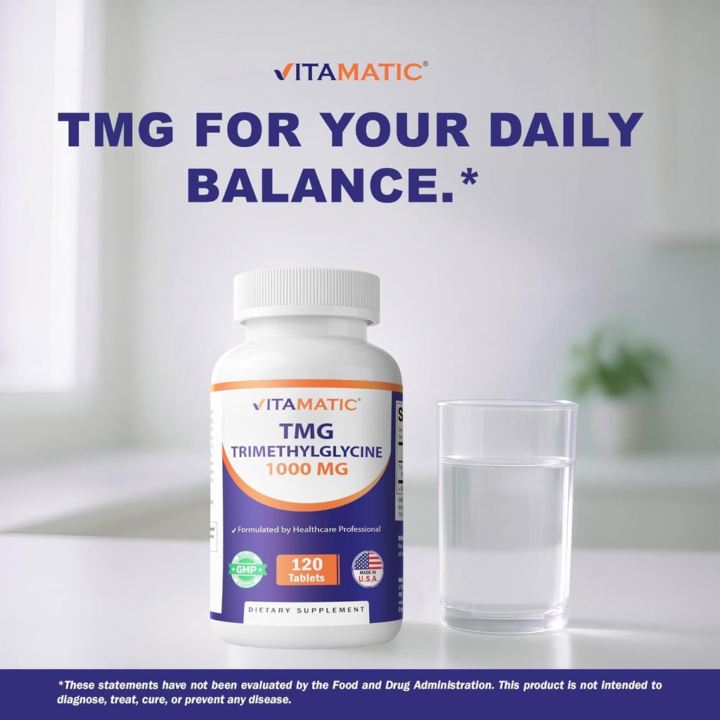 Vitamatic TMG Supplements 1000mg - Trimethylglycine - Betaine Anhydrous - 120 Tablets - 120 Servings - Non-GMO & Gluten Free (2 Bottles) 5