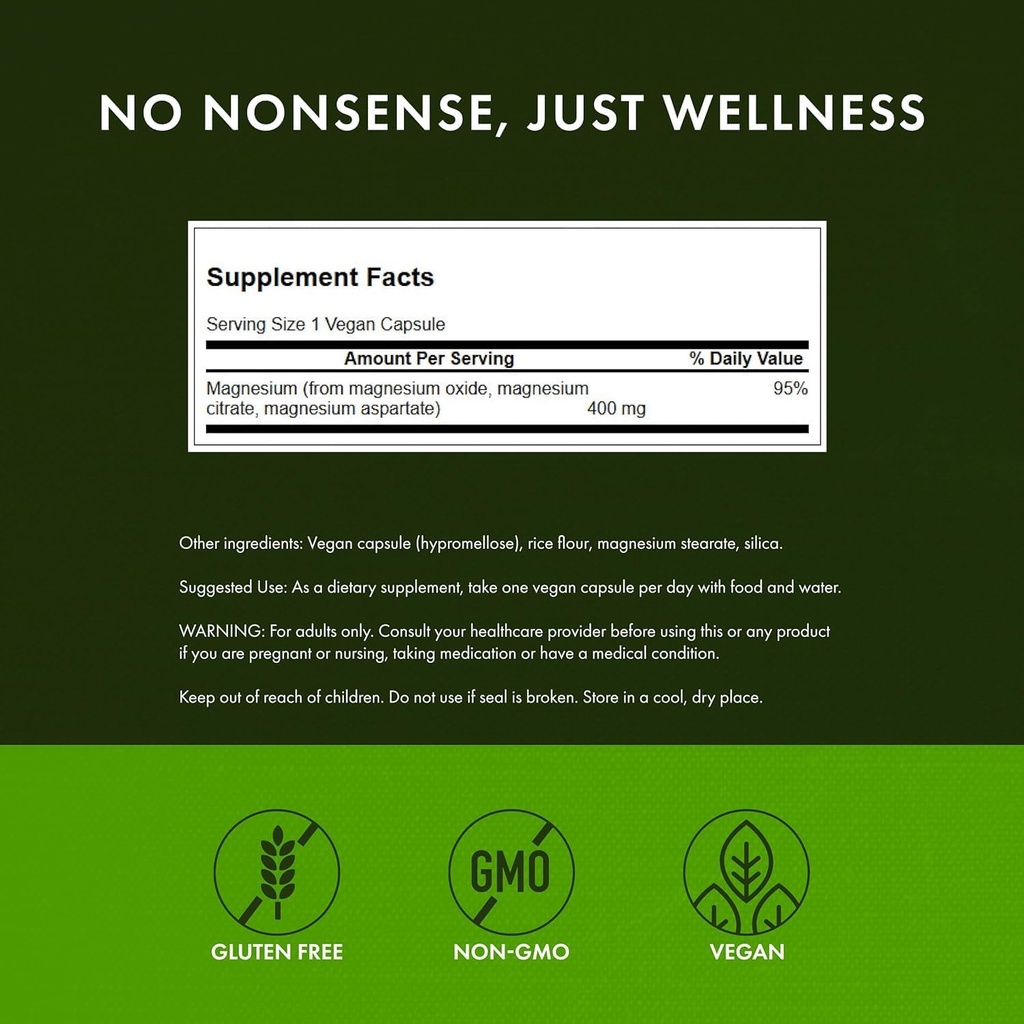 Swanson Triple Magnesium Complex - Mineral Supplement - Natural Support - Featuring Citrate, Oxide & Aspartate - (300 Capsules, 400mg Each, 2 Pack) 3