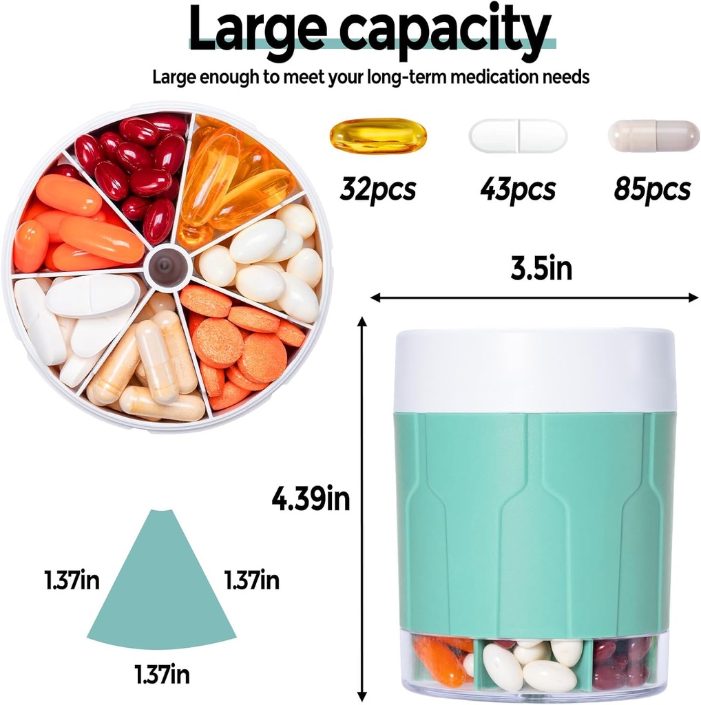 Betife Extra Large Supplement Organizer,Weekly Pill Organizer Bottle, Daily Pill Dispenser with 7 Large Compartments, Organizer to Hold 7 Day Vitamin Medication,21 Labels and a Cleaning Brush(Cyan) 4