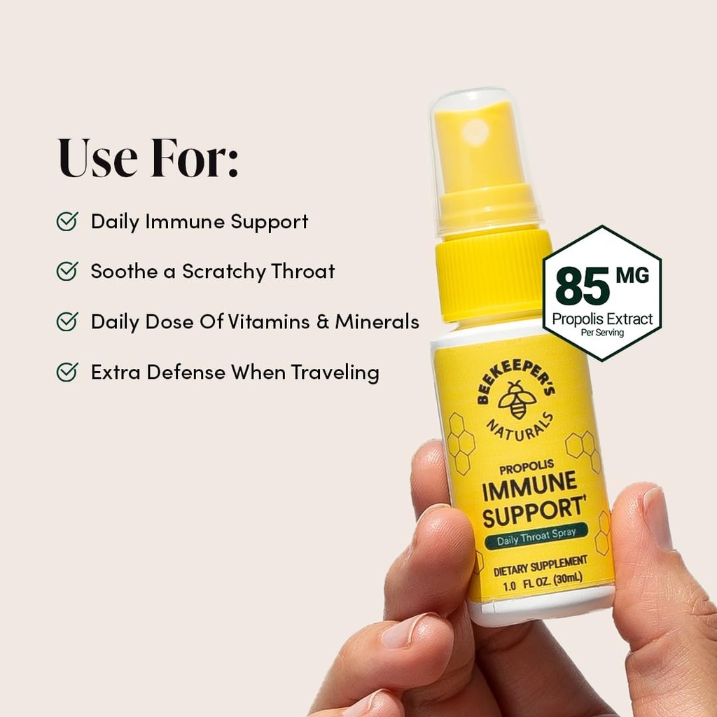 Propolis Throat Spray by Beekeeper's Naturals - 95% Bee Propolis Extract, Natural Immune Support & Sore Throat Relief - Antioxidants, Keto, Paleo, Gluten-Free (1.0 oz)(Pack of 1) 4