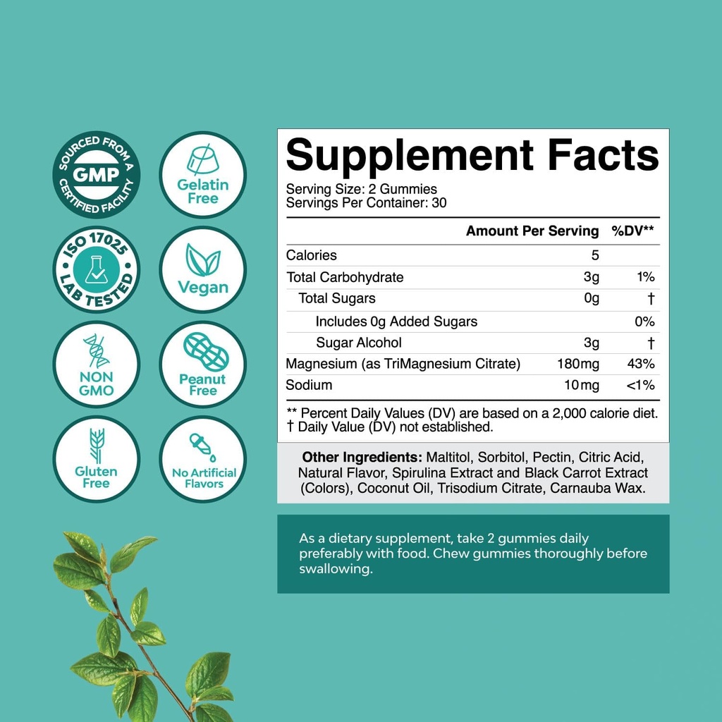 Sugar-Free Extra Strength Calm Magnesium Gummies for Adults - Relaxing Magnesium Citrate Gummies with Elemental Mag - Sleep Aid Soft Chews Raspberry Flavored - Body & Mind Relaxation - 60 Count 4