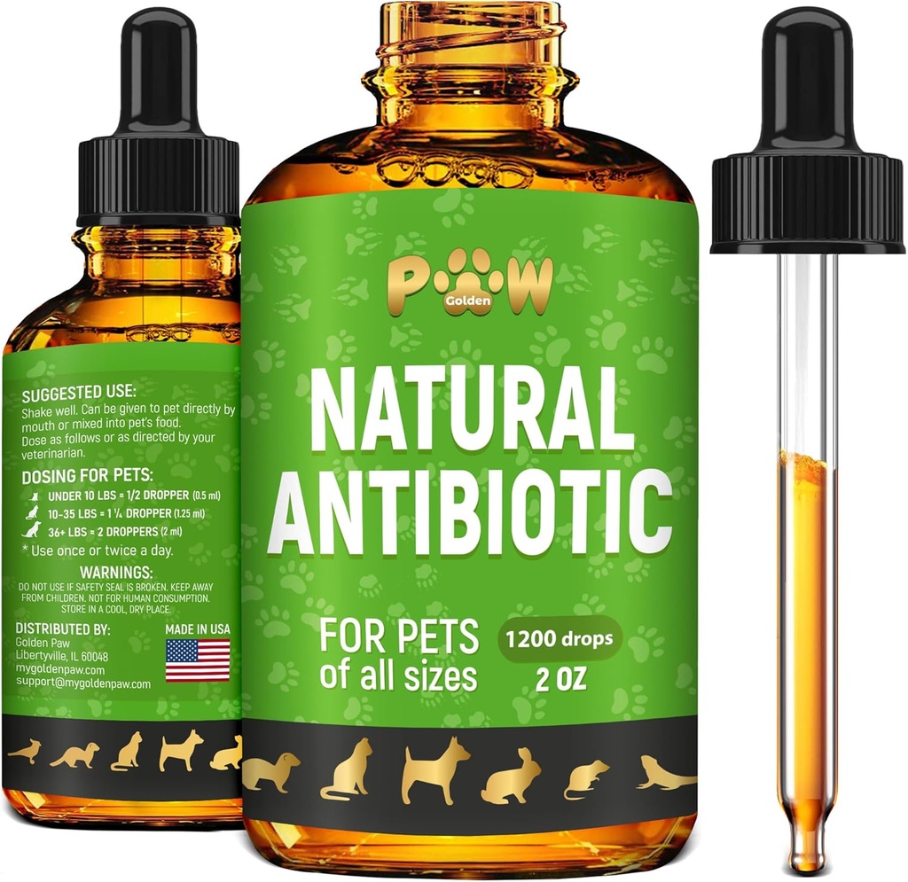 Dog Antibiotics for Infection, Coughs, UTIs, Allergies, Itching | Natural Antibiotics for Cats to Support Skin, Coat, & Digestion | for All Breeds & Ages | 2 oz 2